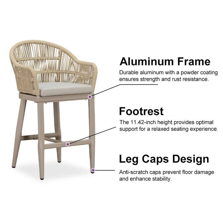 Aluminum Frame  
Durable aluminum with a powder coating ensures strength and rust resistance.

Footrest  
The 11.42-inch height provides optimal support for a relaxed seating experience.

Leg Caps Design  
Anti-scratch caps prevent floor damage and enhance stability.