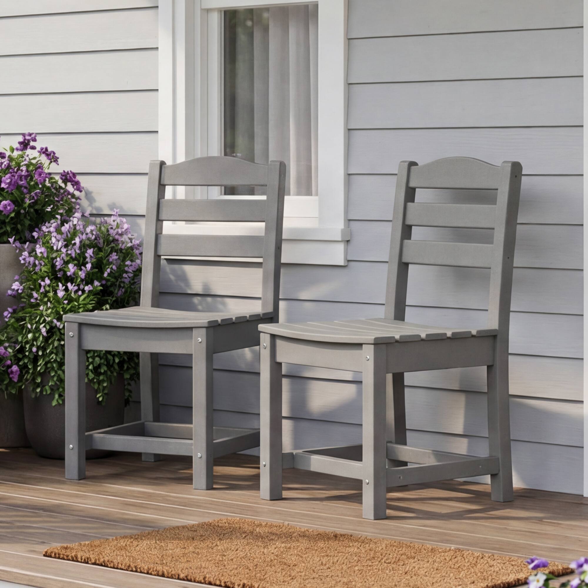 Left. Famapy - Pairs of HDPE Outdoor Armless Dining Chair - 4 Colors Weatherproof Patio Chair for Garden, Poolside 330LBS Capacity - Gray.