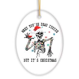 OrnamentallyYou - When Youre Dead Inside But Its Christmas Ornament Funny Skeleton Santa and Glass of Wine - Multi-colored