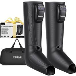 FIT KING - Cordless Foot & Leg Massager, Rechargeable Air Compression Boots for Calf & Foot Recovery - Black