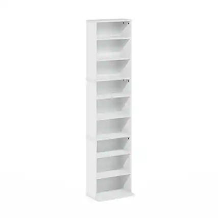 Front. Furinno - JAYA 9-Shelf Multimedia Media Storage Tower Rack with Adjustable Shelves - White.