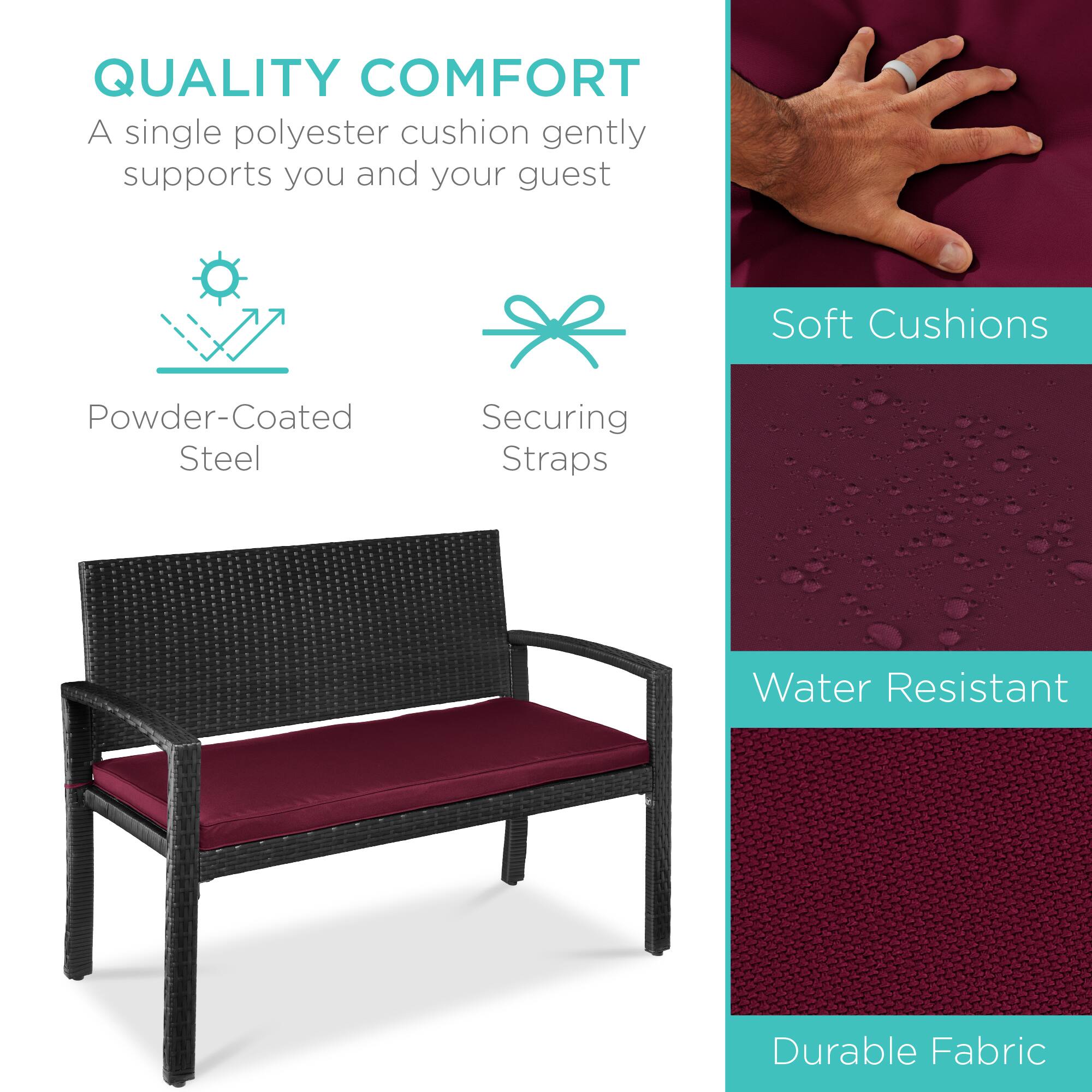 QUALITY COMFORT  
A single polyester cushion gently supports you and your guest  

Powder-Coated Steel  
Securing Straps  

Soft Cushions  
Water Resistant  
Durable Fabric