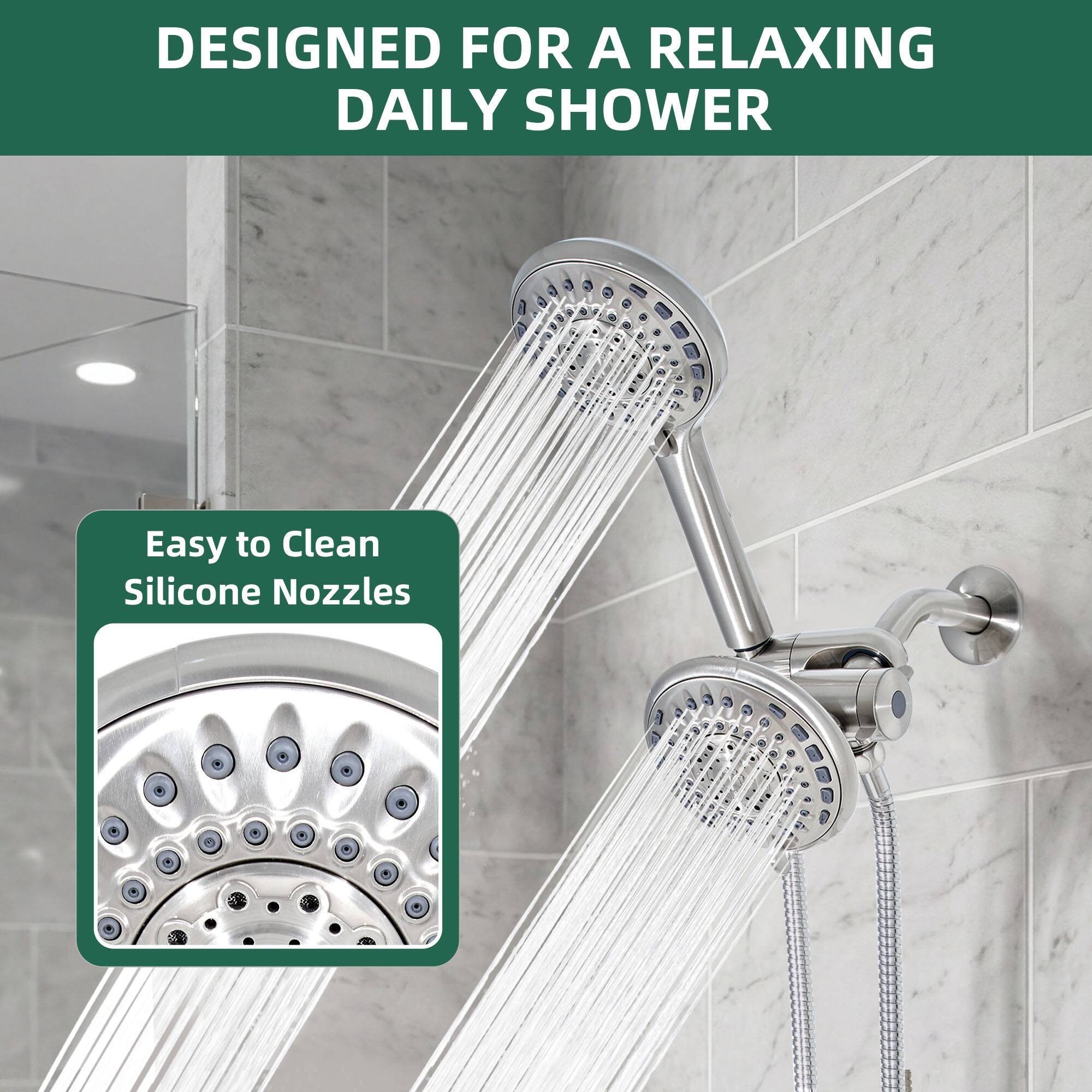 DESIGNED FOR A RELAXING DAILY SHOWER

Easy to Clean Silicone Nozzles