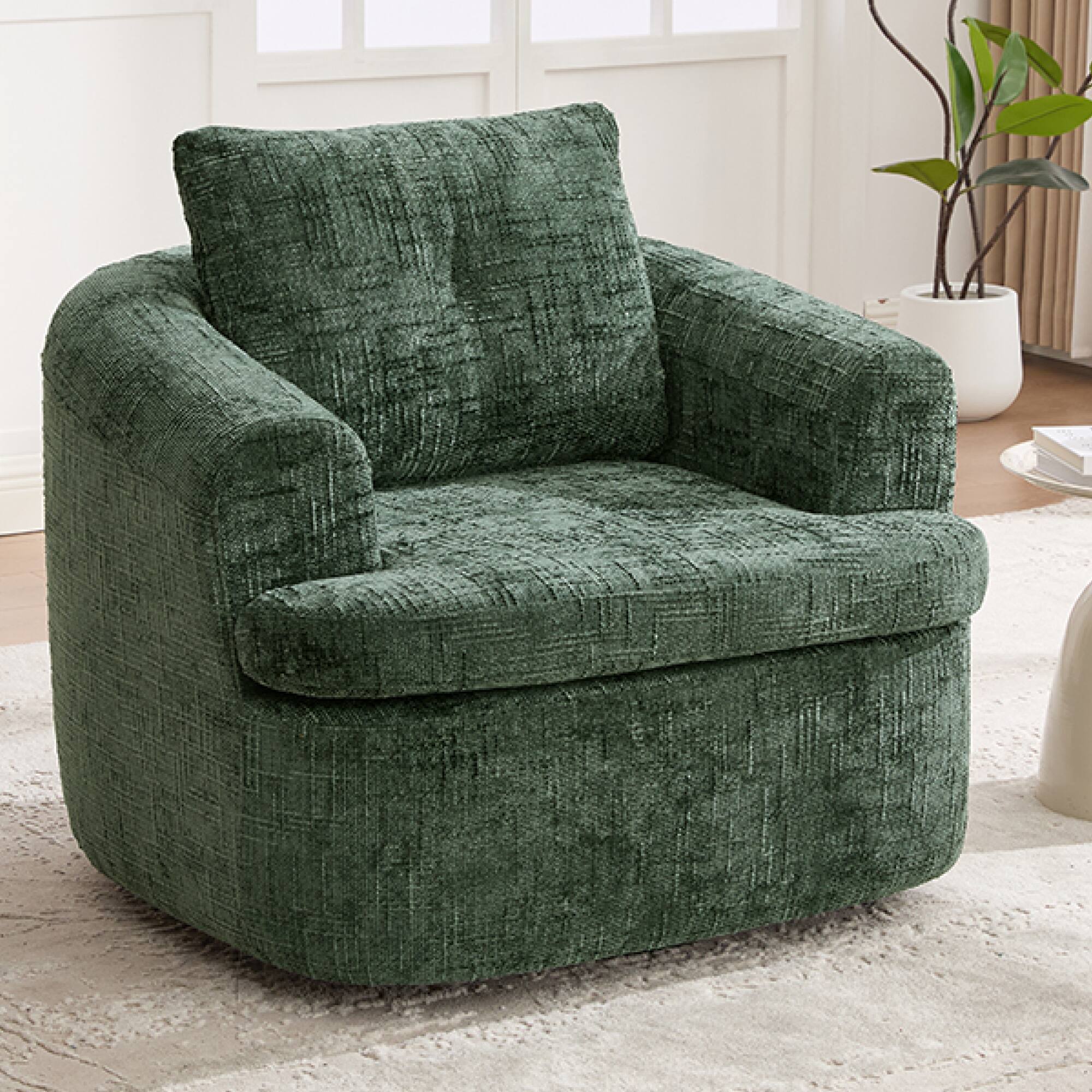 Alt View 5. GOODSILO - Modern 360-Degree Swivel Accent Barrel Chair with Dual-Layer Cushion Design for Living Room and Office - Green.