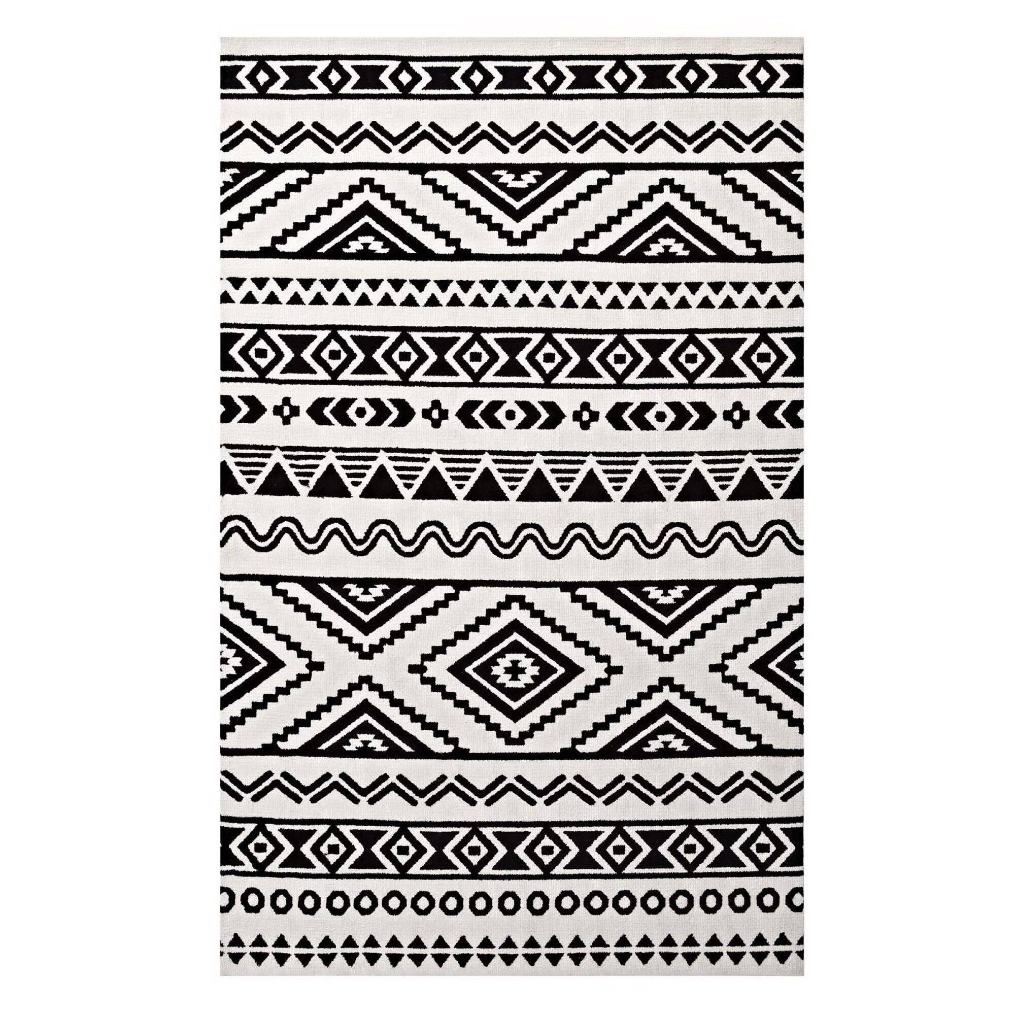Angle. Modway - Haku Geometric Moroccan Tribal Area Rug - Black and White.
