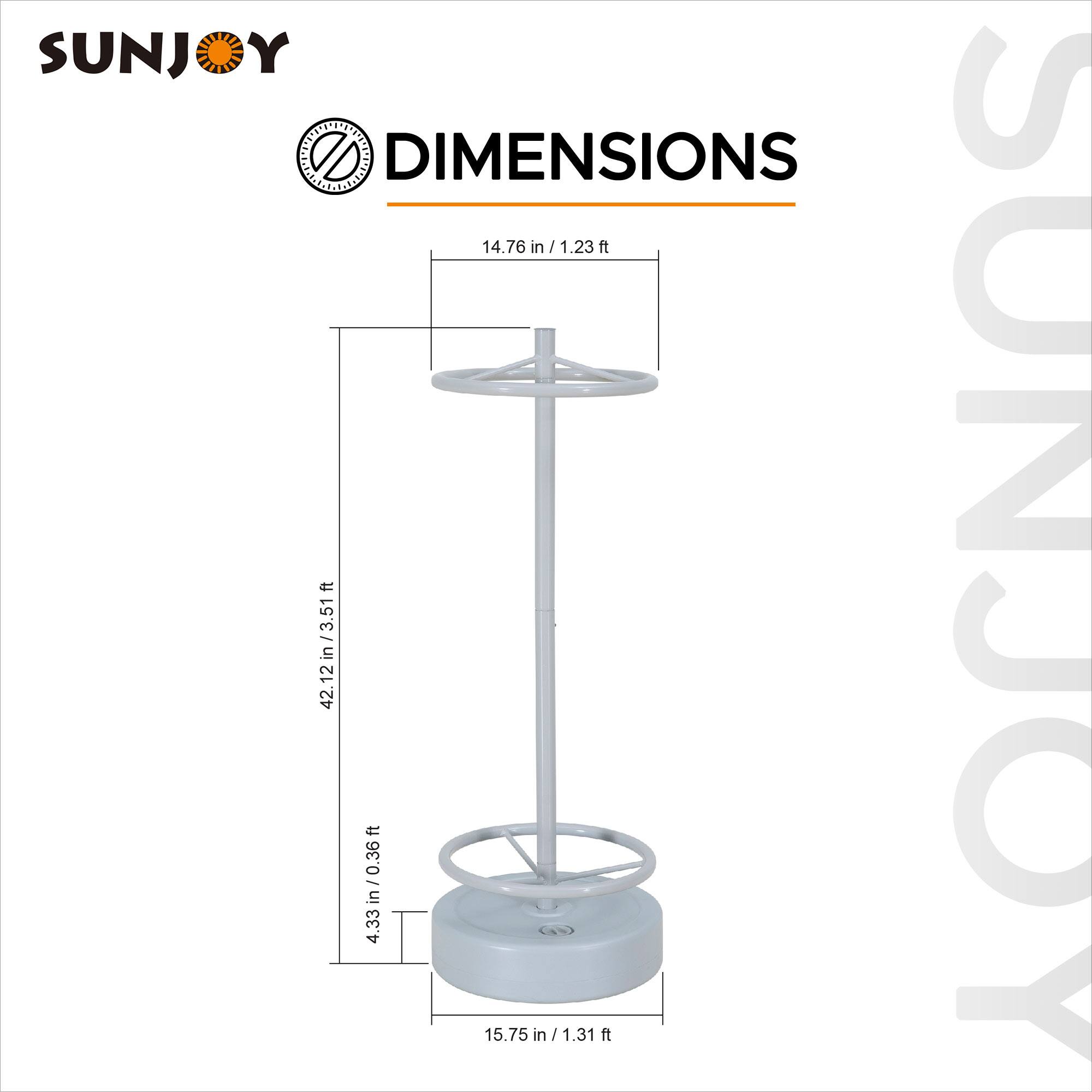 SUNJOY DIMENSIONS  
14.76 in / 1.23 ft  
42.12 in / 3.51 ft  
4.33 in / 0.36 ft  
15.75 in / 1.31 ft