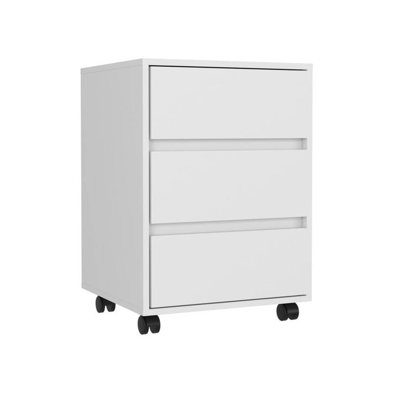 Front. HTUTWOO - 3-Drawer Mobile File Cabinet - Rolling Storage with Swivel Wheels, Locking Casters, Metal Glides - White.