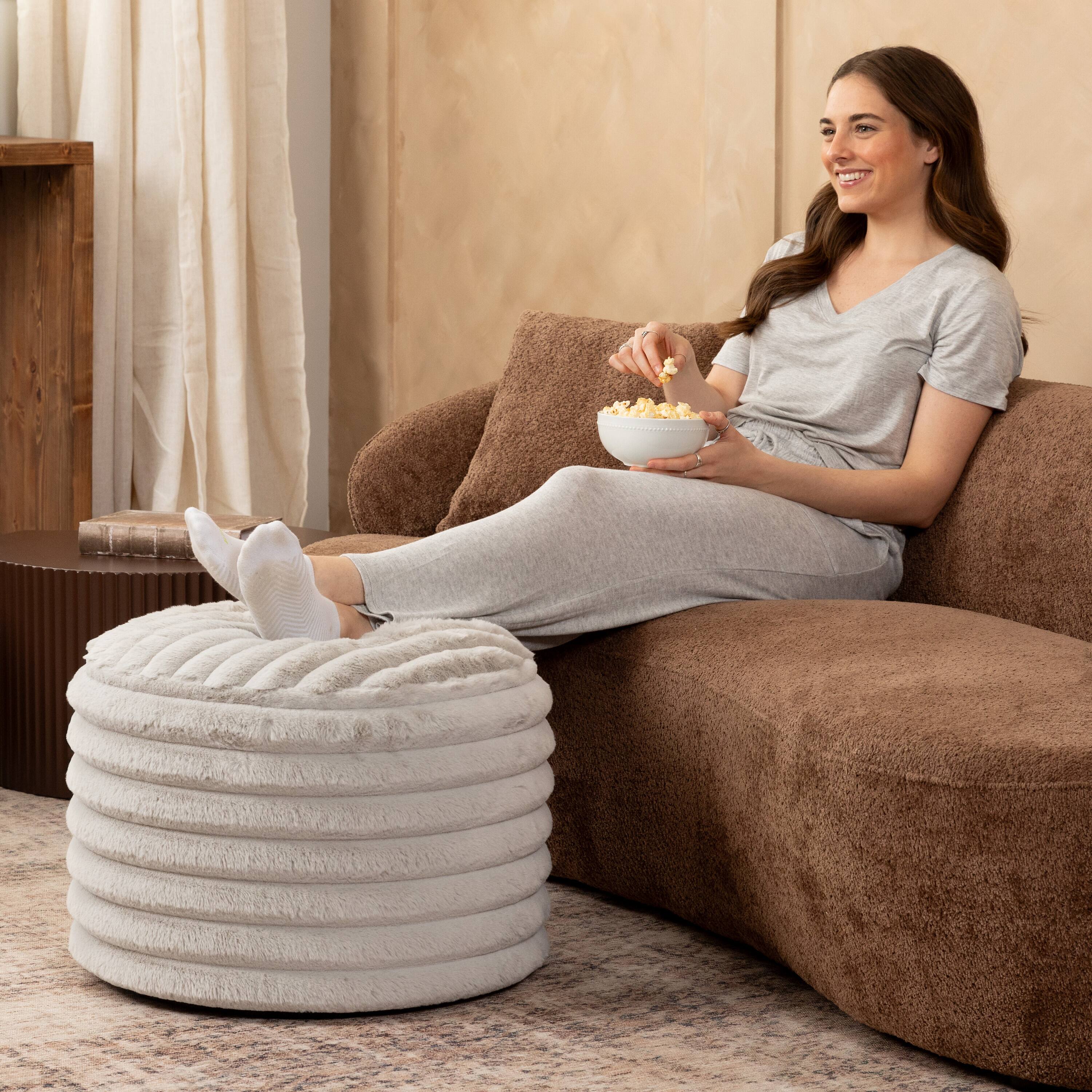 Left. Jaxx - Jaxx Paran Accent Pouf - Fluffy Faux Fur Ottoman for Modern Interior Design, Regular, Grey - Plush Fur Grey.