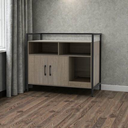 Front. BreeBe - Cat Litter Box Cover with Dual Door Design and Scratch Surface - Oak.