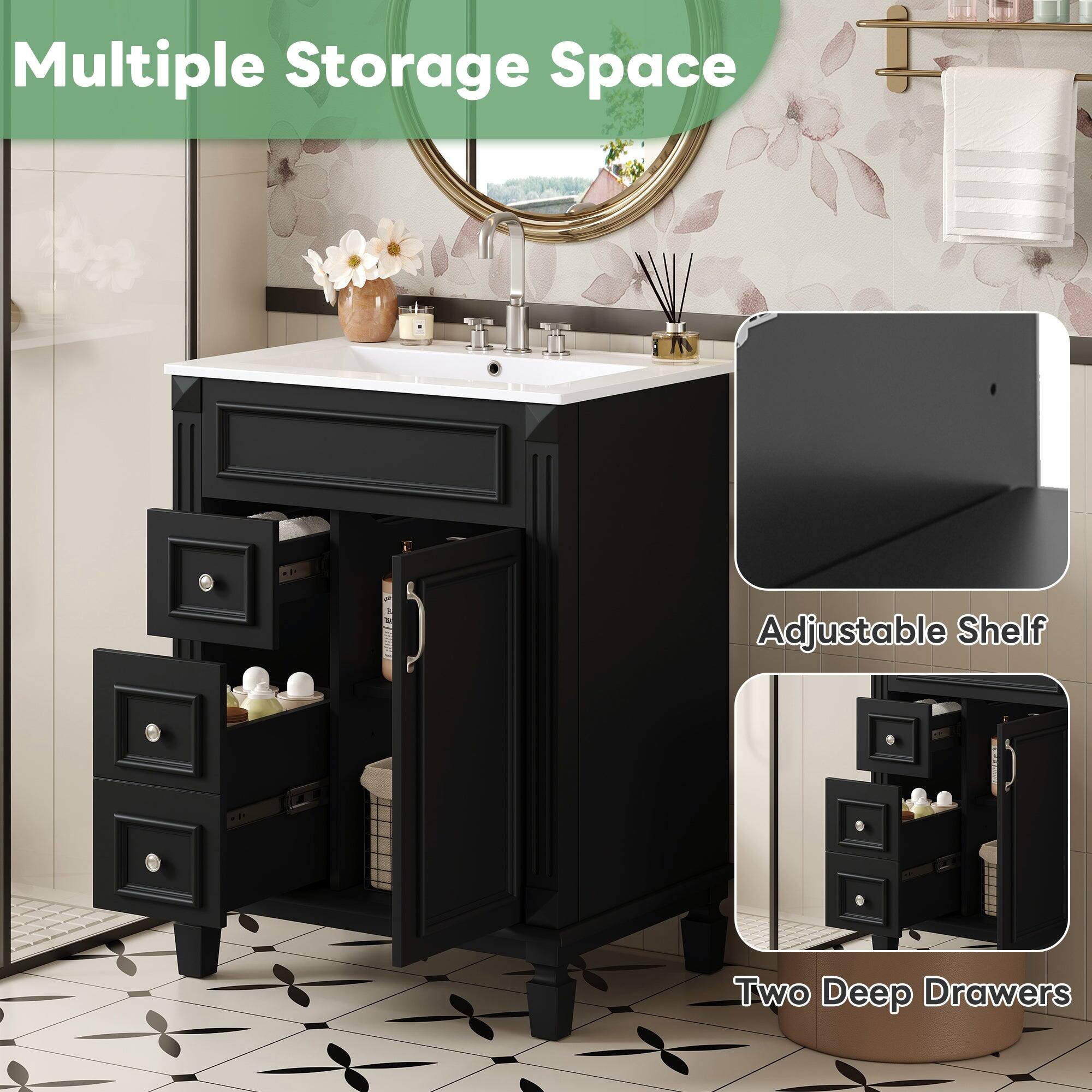 Multiple Storage Space  
Adjustable Shelf  
Two Deep Drawers