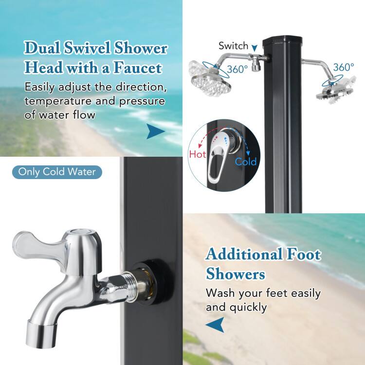 Dual Swivel Shower Head with a Faucet  
Easily adjust the direction, temperature and pressure of water flow  

Switch 360° 360°  

Only Cold Water  

Hot Cold  

Additional Foot Showers  
Wash your feet easily and quickly