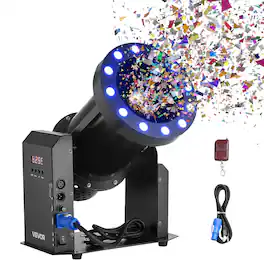 VEVOR - Electric Confetti Machine with LED Lights,1500W Powerful Output Confetti Cannon Launcher, DMX512,Manual & Remote Control - Black