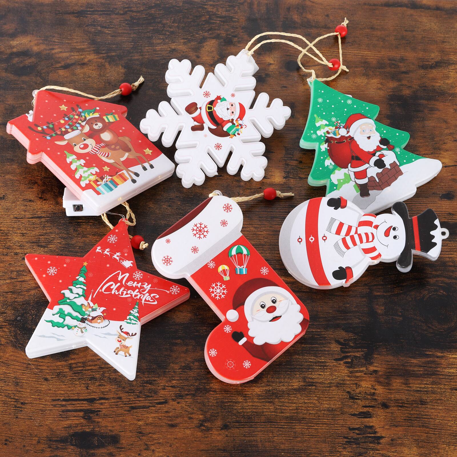 Front. Oumilen - 6 Pack Christmas Lighted Hanging Ornaments – Battery Operated Xmas Pattern Pendant Lights for Tree Window Mantel Decor - Multicolor.