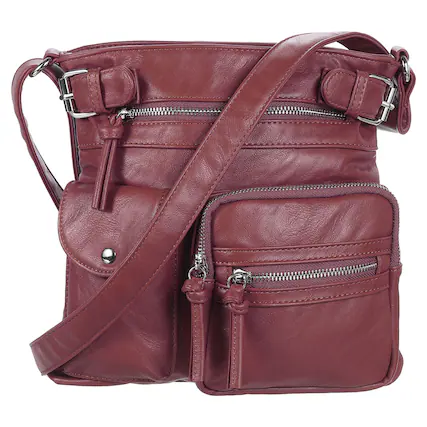 Front. Unique Bargains - Crossbody Bags for Women PU Leather Multi Pocket with Adjustable Straps Women Shoulder Sling Handbags Soft Purse - Red.