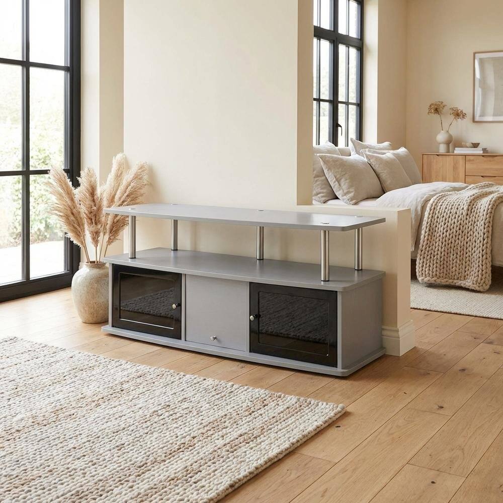 Alt View 2. FurniFact - Gray TV Stand with 3 Cabinets and Shelf for 55-Inch TVs - Gray.