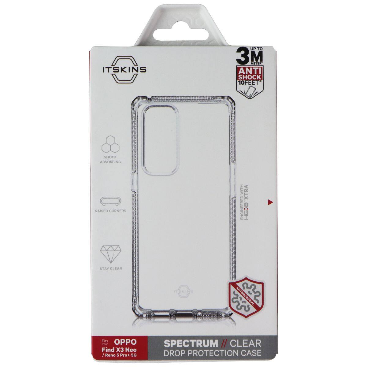 ITSKINS UP TO 3M METER ANTI SHOCK 10FEET HOCK ABSORBING RAISED CORNERS WITH XTRA ENGINEERED WITH HEOXTR STAY CLEAR TSKING ANTIMICROBIAL Fits OPPO Find X3 Neo Reno 5 Pro+ SG SPECTRUM I/ CLEAR DROP PROTECTION CASE