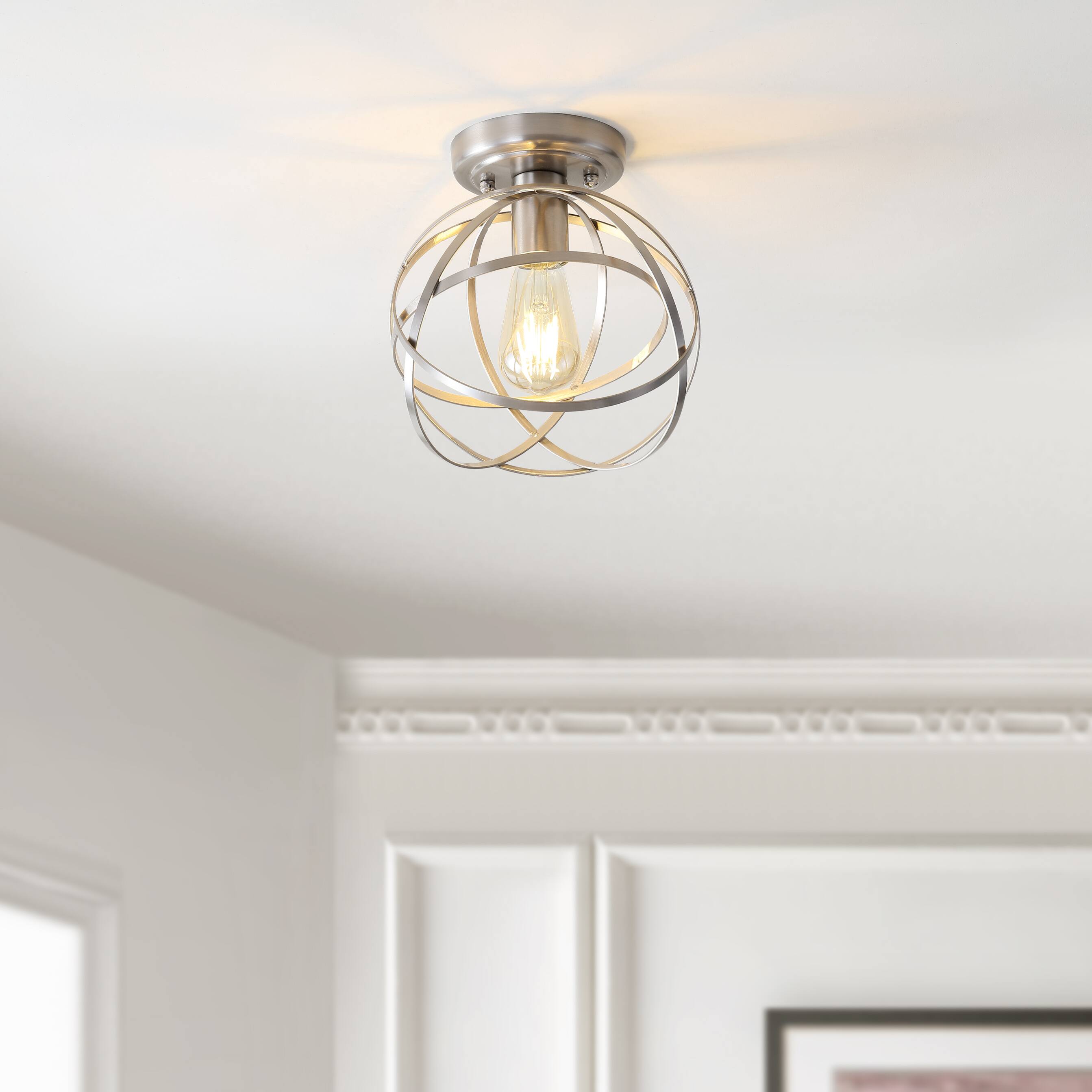 Alt View 1. Jonathan Y - Alba 8.5" Metal Orb LED Flush Mount, Nickel - Nickel.