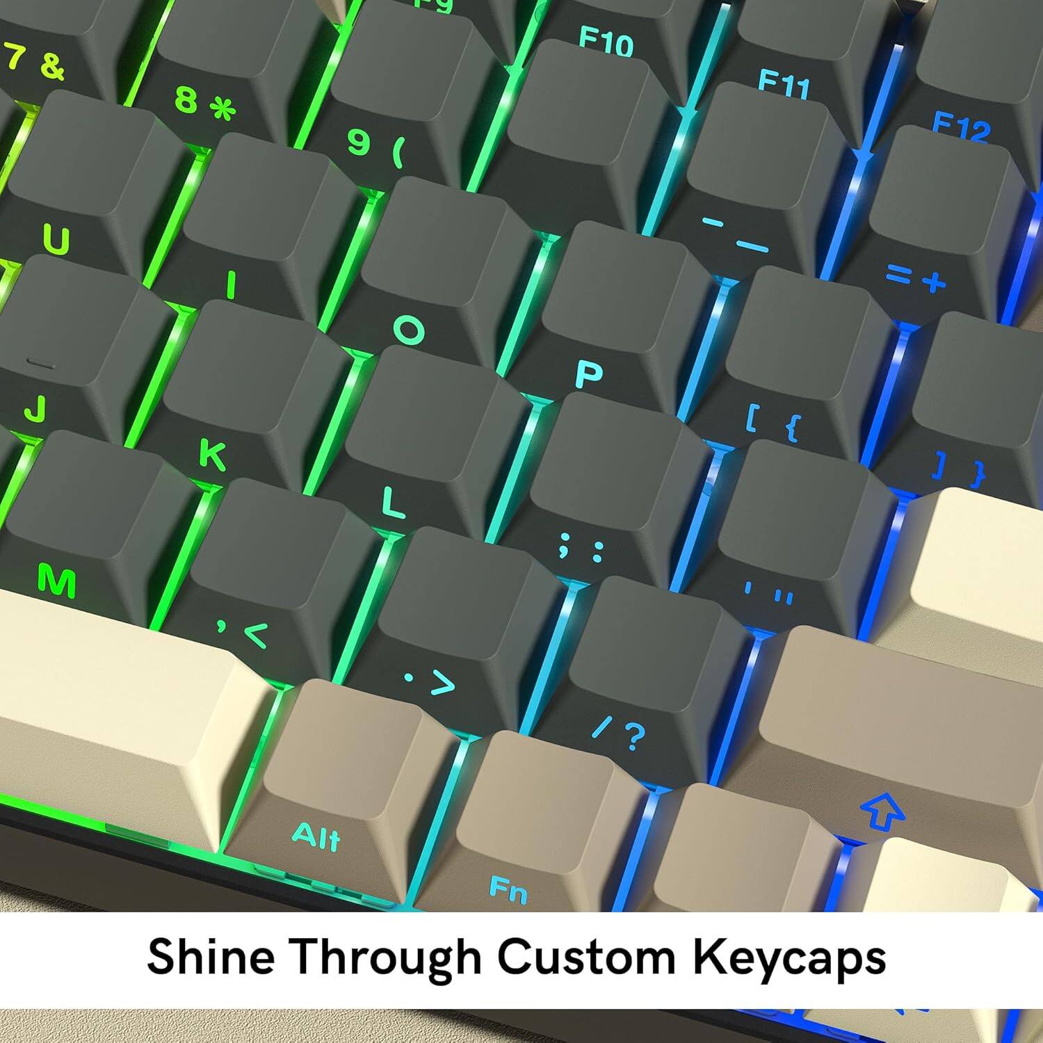 7 & 8* 8 * 19 9  F10 F11 F12 U J M I K , < O L > P  : I ? [ { I "1 + ] } Alt Fn Shine Through Custom Keycaps