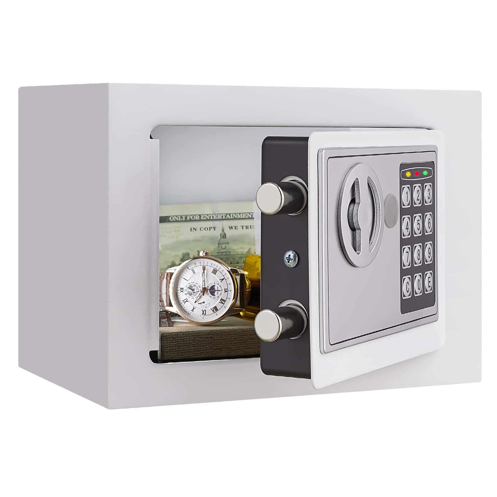 GOODSILO - Compact Digital Security Safe with Key Backup for Home and Office Use - Secure Storage for Valuables and Documents - White