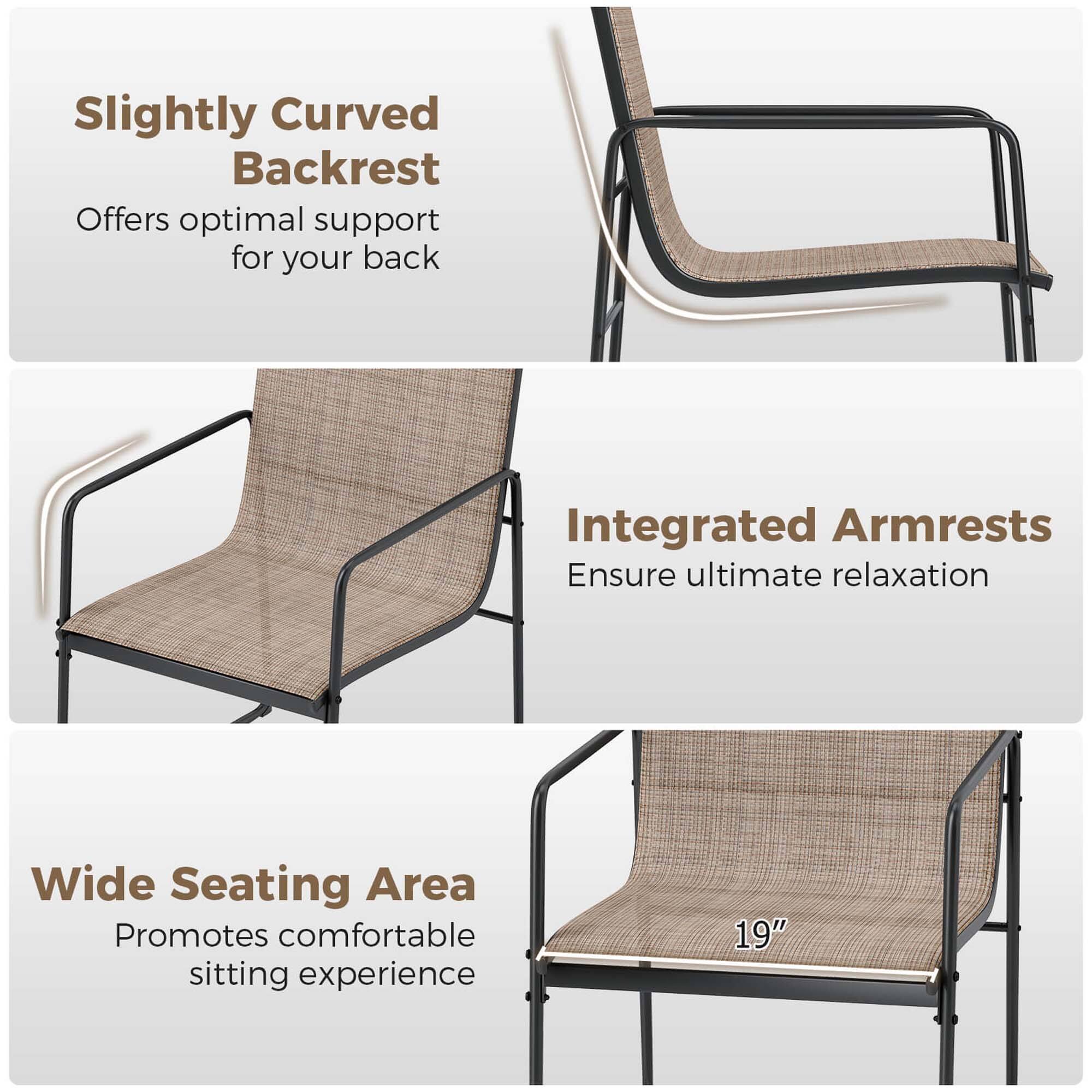 Slightly Curved Backrest
Offers optimal support for your back
Integrated Armrests
Ensure ultimate relaxation
Wide Seating Area
Promotes comfortable sitting experience
19"