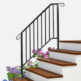 Winado - 3-Step Handrails Wrought Iron Transitional Crimping Handrail Waterproof Cover for Concrete Steps Indoor Outdoor Garden - Matte Black