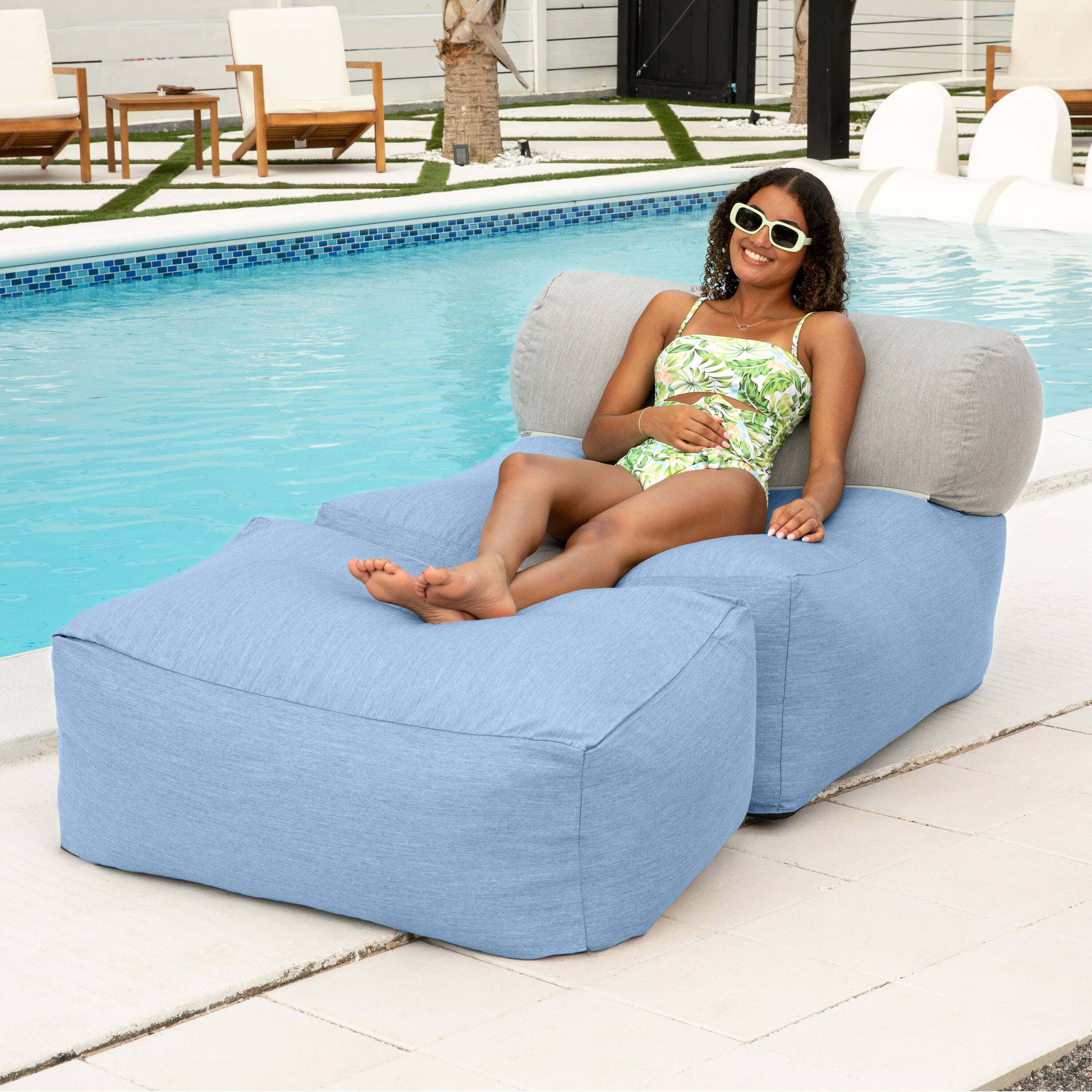 Angle. Jaxx - Jaxx Tybee Large Outdoor Lounge w/ Bolster and Ottoman - Sunbrella Ocean - Ocean.