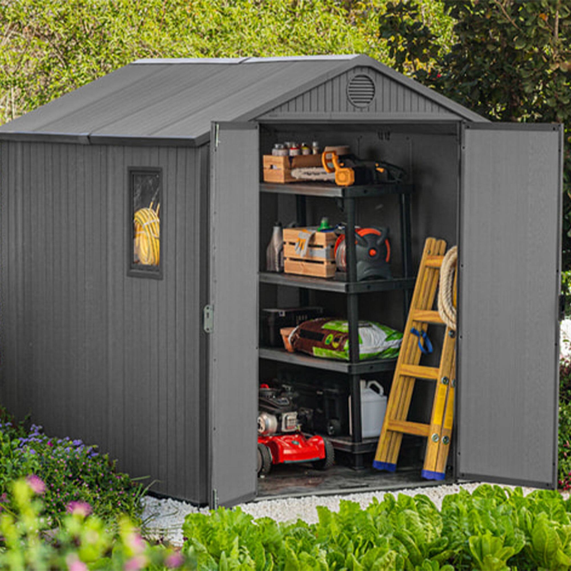Alt View 5. Keter - Keter Darwin 6 Foot x 8 Foot Outdoor Garden Tool Storage Shed w/Window, Graphite - Gray.