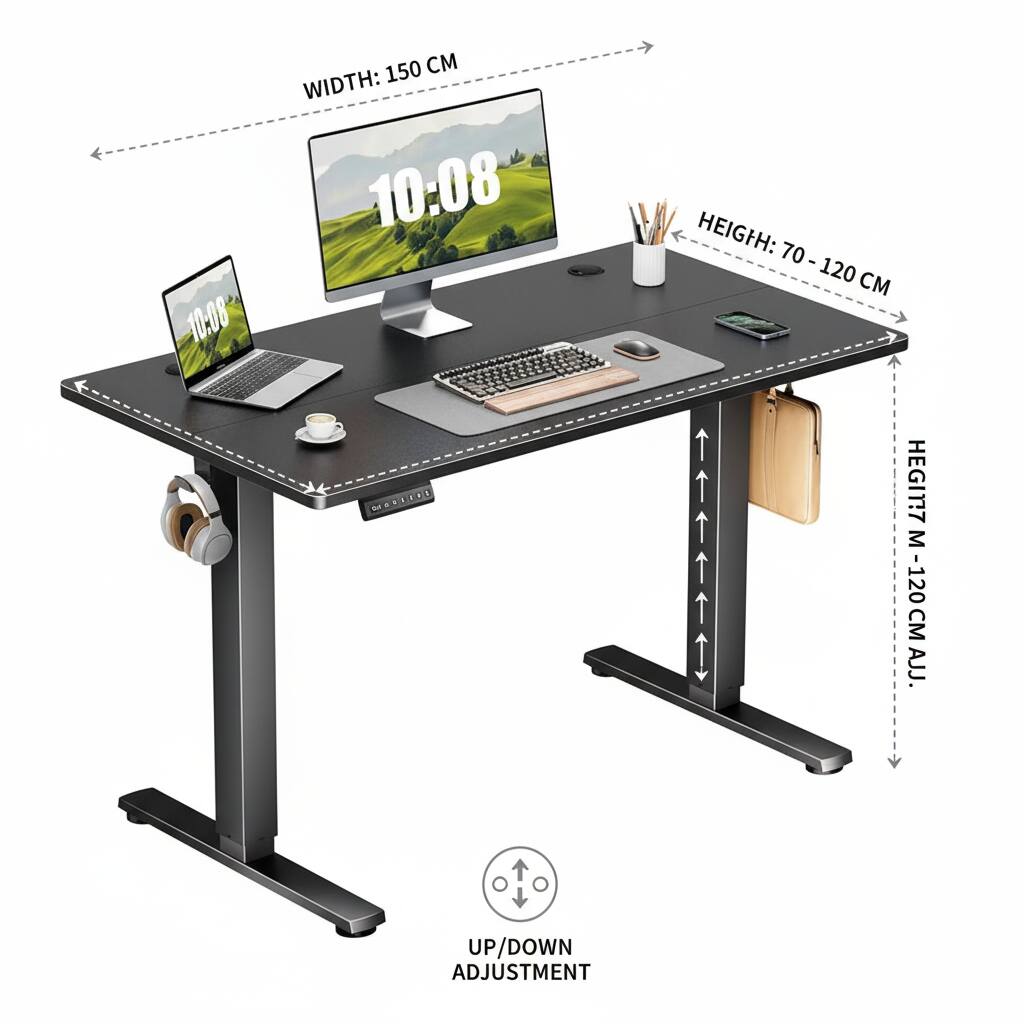 - WIDTH: 150 CM
- HEIGHT: 70 - 120 CM
- HEIGHT: 70 - 120 CM AJJ.
- UP/DOWN ADJUSTMENT