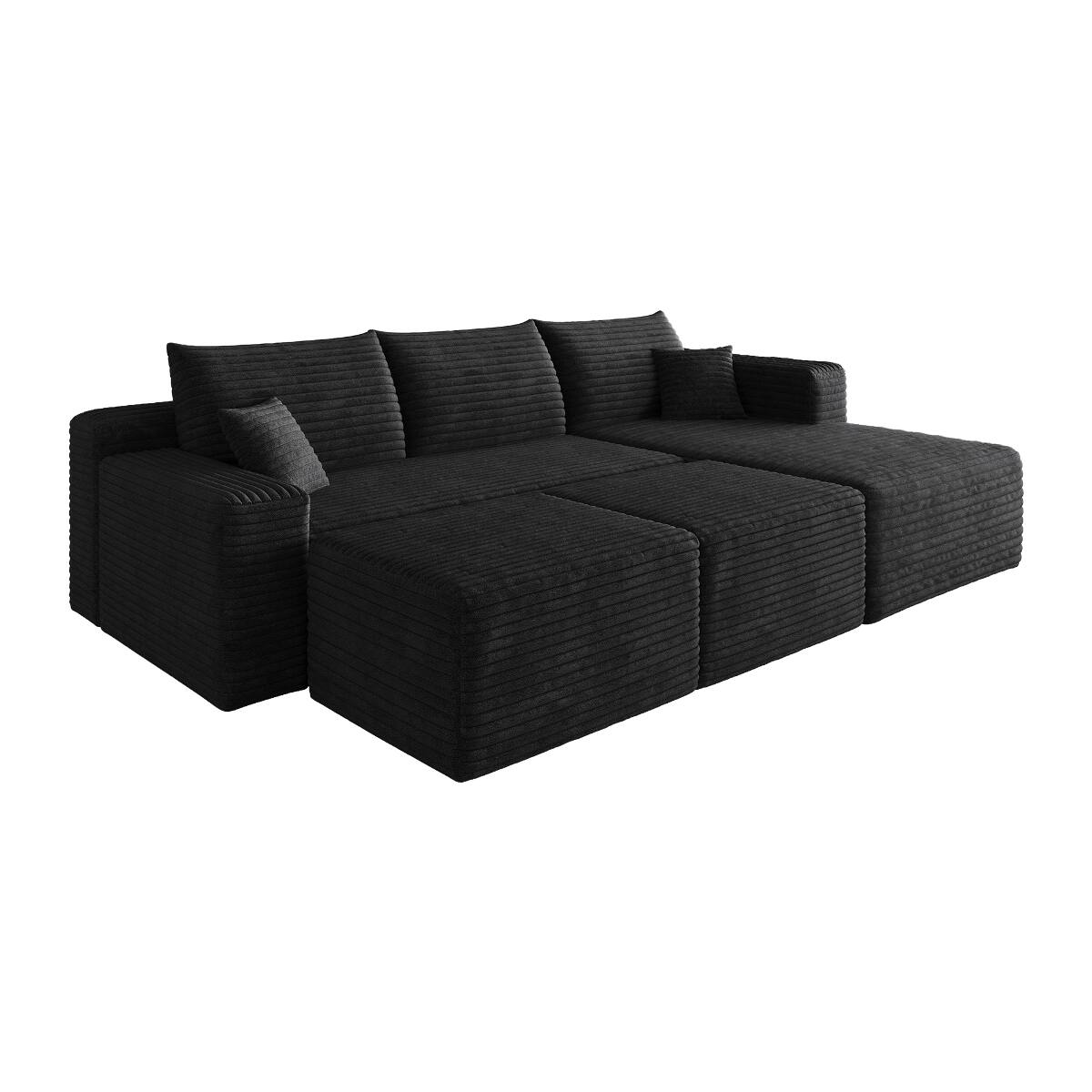 Alt View 6. Ropilly - Ropilly 95 Inch U Shaped Sectional Sofa Black Corduroy Upholstered Couch with 2 Ottomans No Assembly - Black.