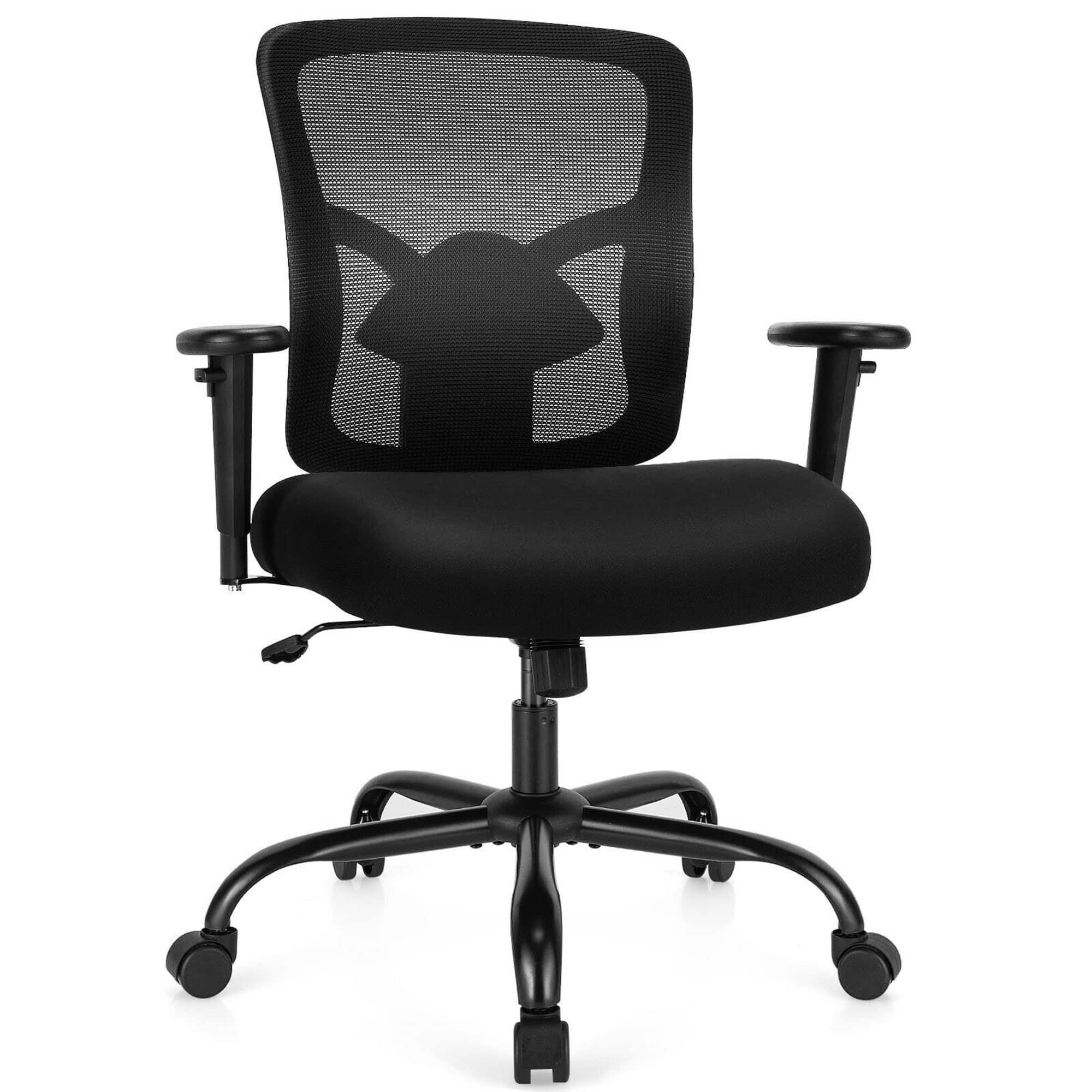 Gymax - 400LBS Mesh Big & Tall Office Chair Swivel Task Chair w/ Lumbar Support - Black