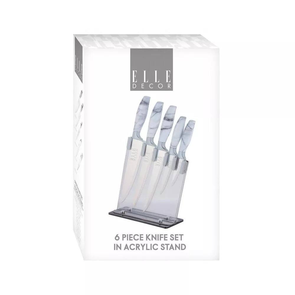 1 ELLE DECOR 6 PIECE KNIFE SET IN ACRYLIC STAND