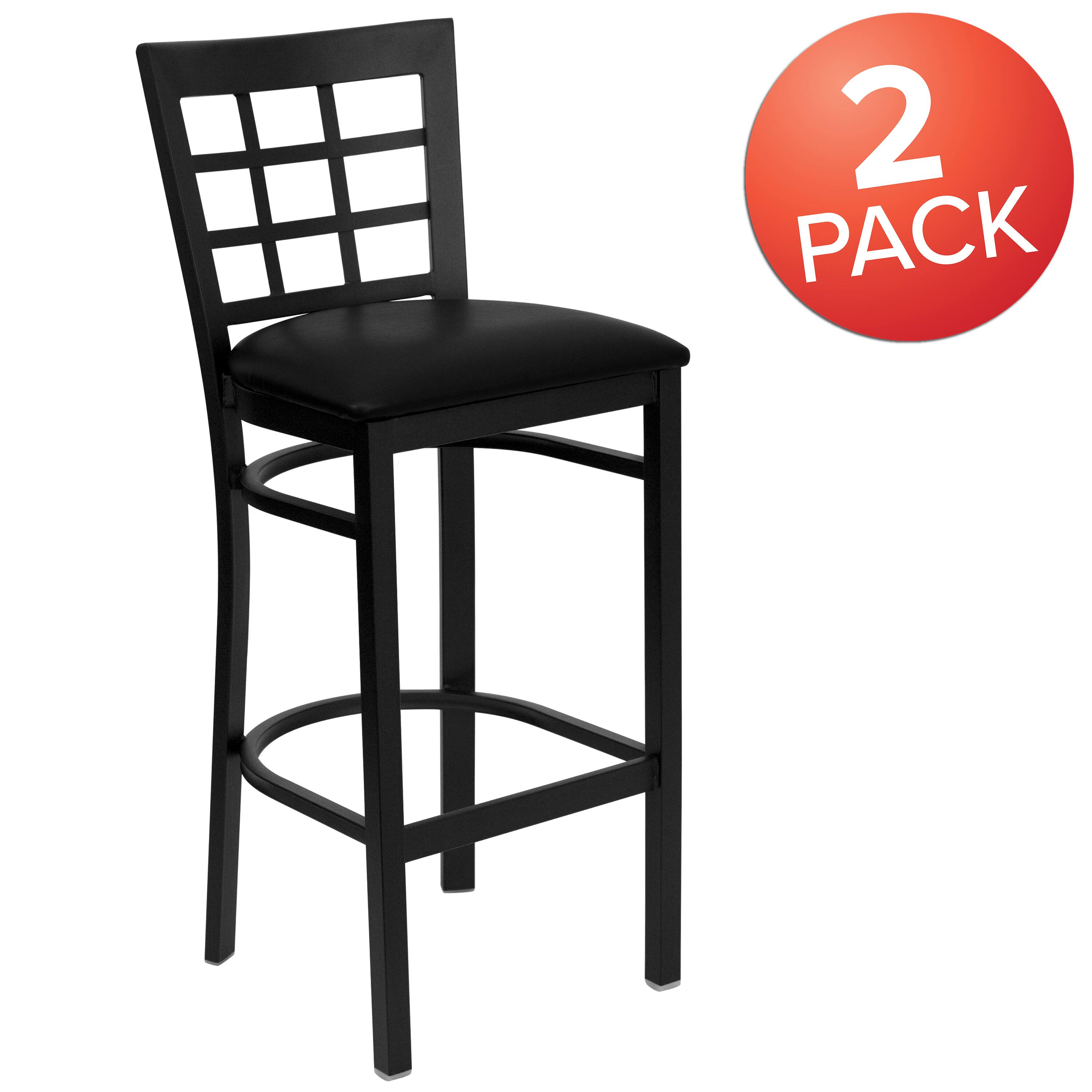 Alt View 1. Emma + Oliver - 2 Pack Window Back Metal Restaurant Barstool - Black Vinyl Seat/Black Metal Frame.