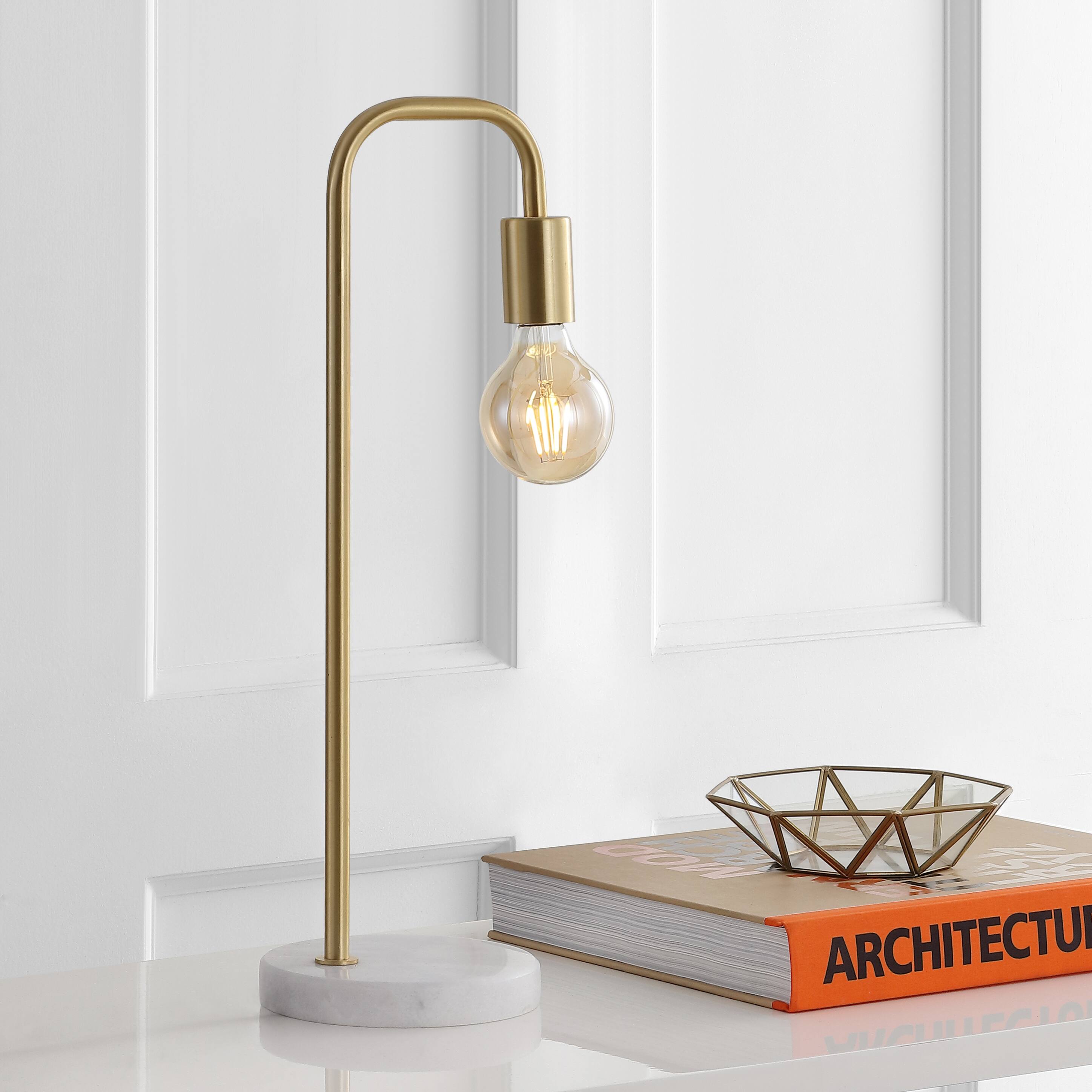 Alt View 1. Jonathan Y - Axel 20.5" Minimalist Glam Gold Pipe Metal/Marble LED Table Lamp, Brass Gold - Brass Gold/White.
