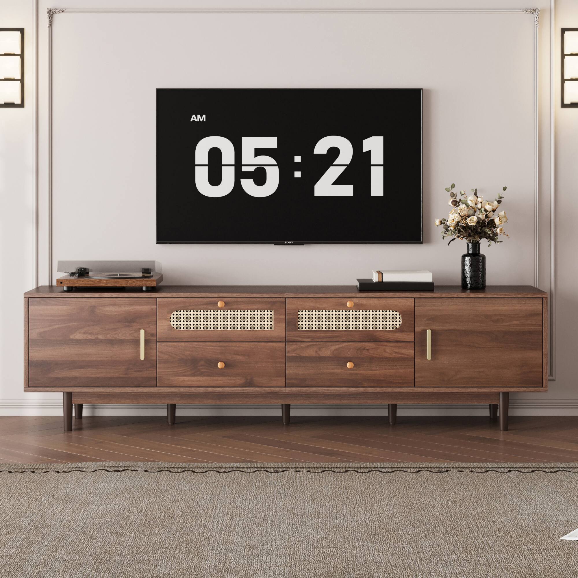 Front. Spaco - Spaco Modern Chic 76" TV Stand for 85" TVs with Drawers and Storage, for Living Room, Bedroom Entertainment Center - Dark Brown.