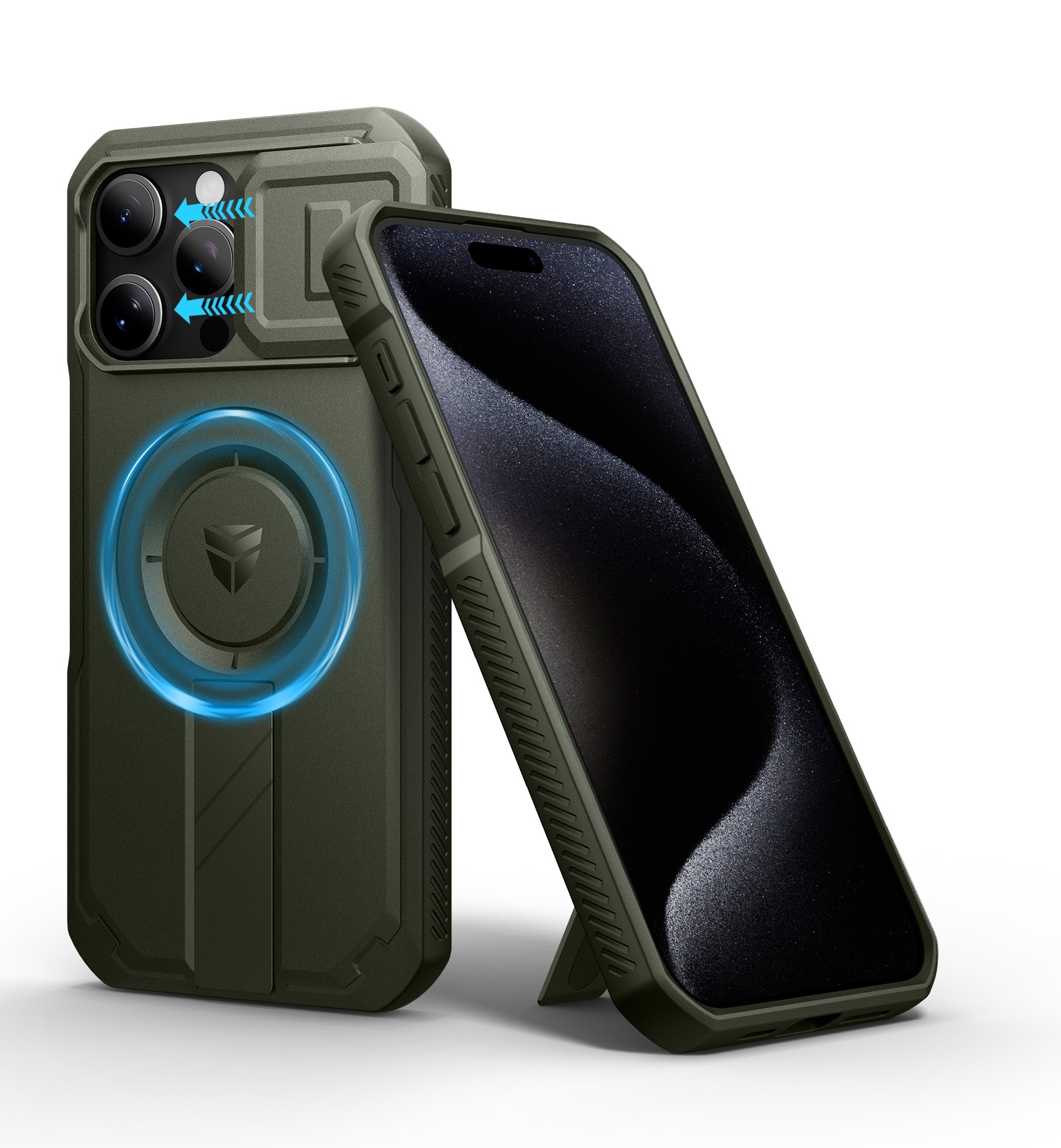 Dexnor - Phone Case for iPhone 15 Pro Max with Slide Camera Cover, Compatible with MagSafe Heavy-Duty Rugged Magnetic Shockproof - Army Green price history on PriceWatchPro