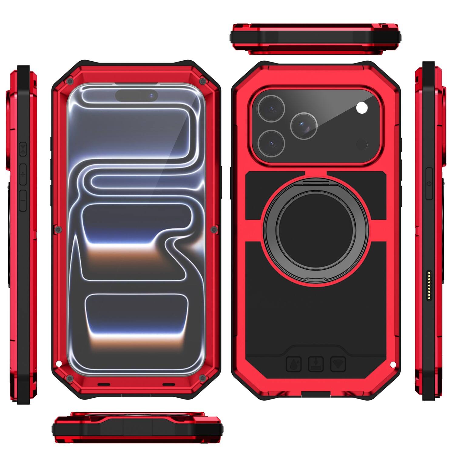 Alt View 3. Dteck - Rugged Magnetic Case For iPhone 17 Pro Max Shockproof Heavy Duty Full Body Cover Built-in Screen and Lens Protector - Red.