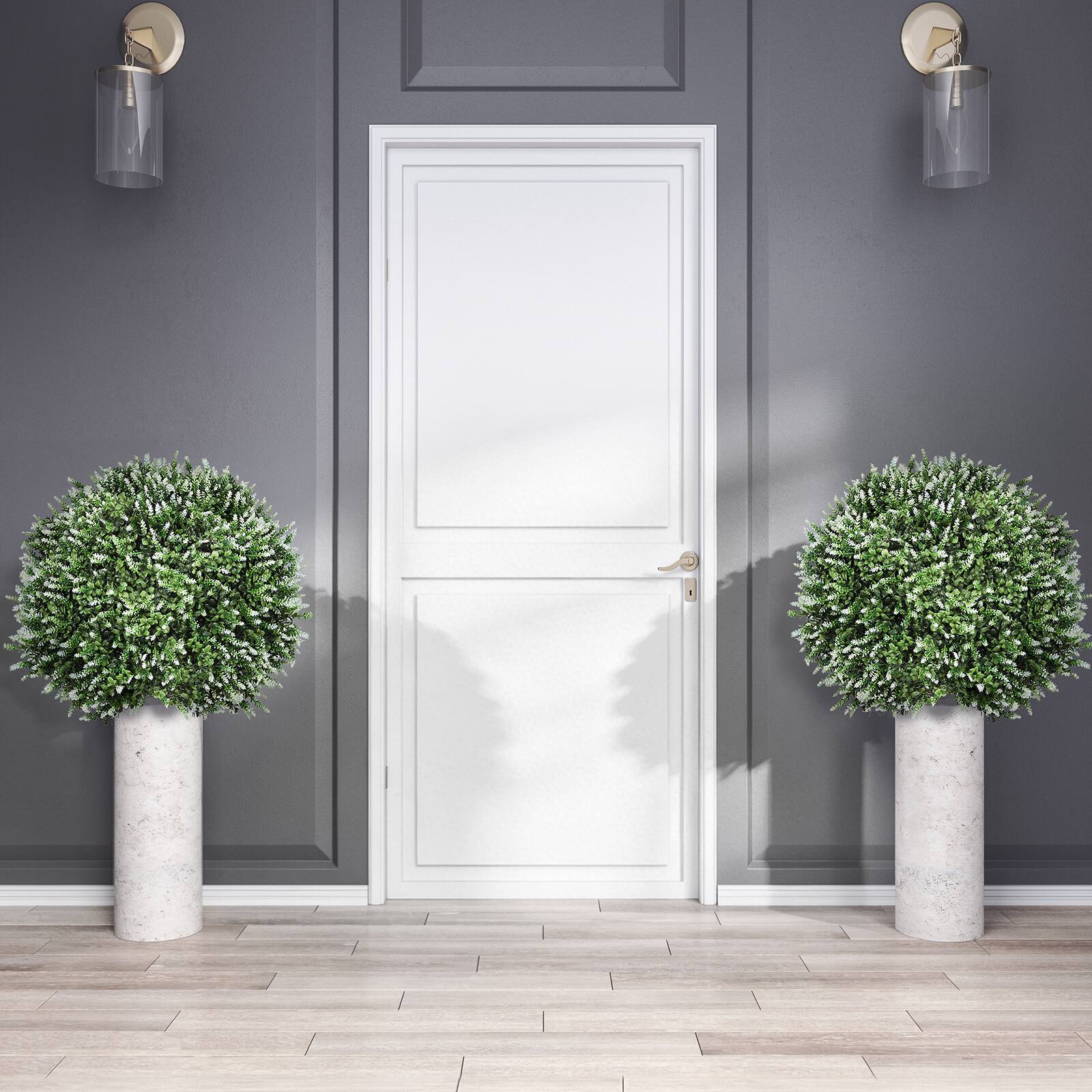 Alt View 1. Oumilen - 2 Pack Artificial White Flower Topiary Trees – UV Resistant Outdoor Fake Plants with Stakes, 26.3in for Garden Yard - White.