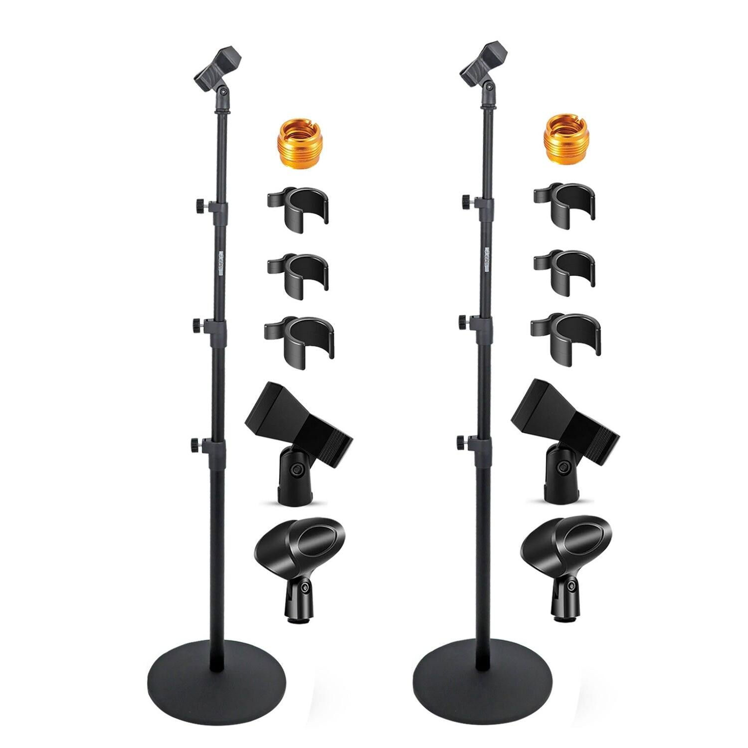 Front. 5 CORE - 5Core Mic Stand Pair Floor Adjustable Universal Heavy Duty Microphone Stands Round Base-RBL 3T 2PCS - Black.