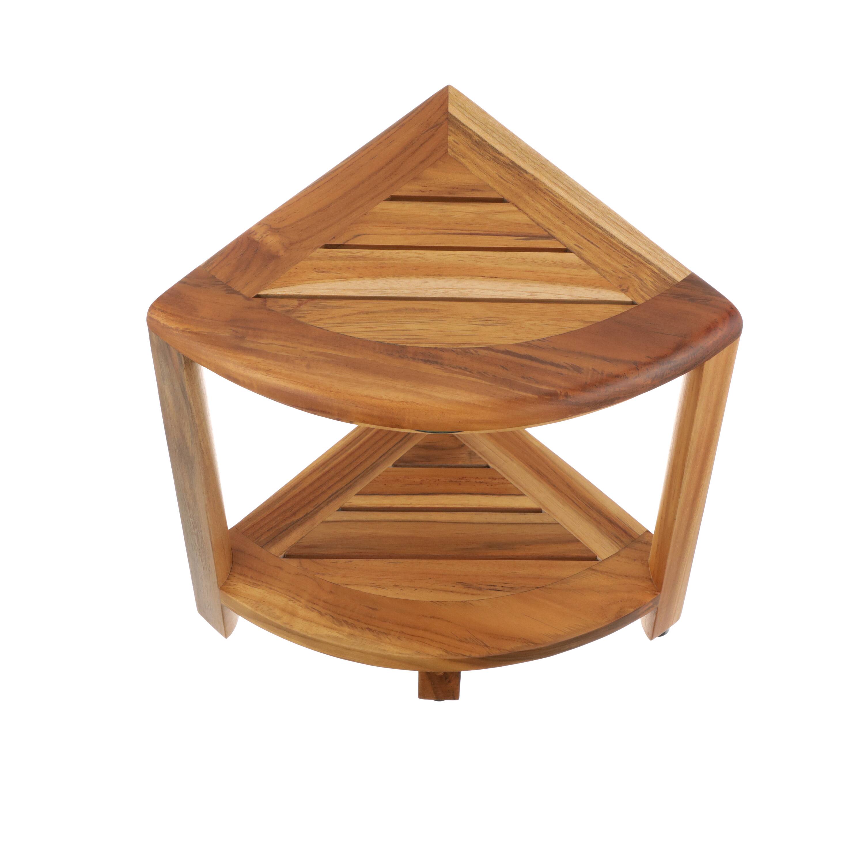 Alt View 1. EcoDecors - EcoDecors Snazzy Corner Two Tier Shelf Waterproof Teak Wood Shower Bench - EarthyTeak.