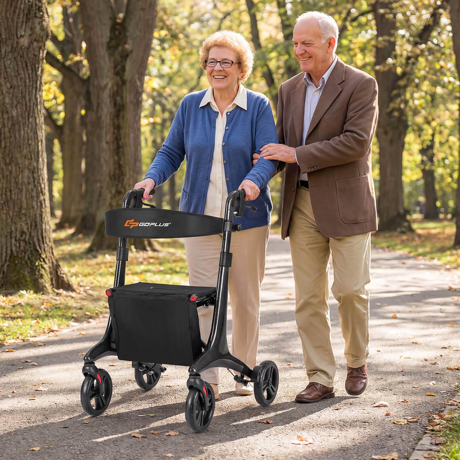 Alt View 1. Costway - Costway Foldable Rollator Walker for Seniors, Ultralight Rolling Walker with Seat 8" Wheels - Black.