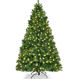 Sugift - 6-Ft Pre-Lit Artificial Christmas Tree with 300 Warm White Lights & 1000 Branch Tips - Green