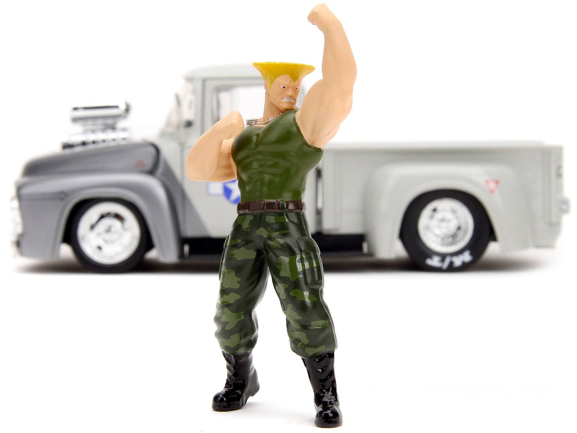 Alt View 5. Jada - 1956 Ford F-100 Pickup Truck Tan & Gray Met. and Guile Figure "Street Fighter" Video Game 1/24 Model Car by Jada.