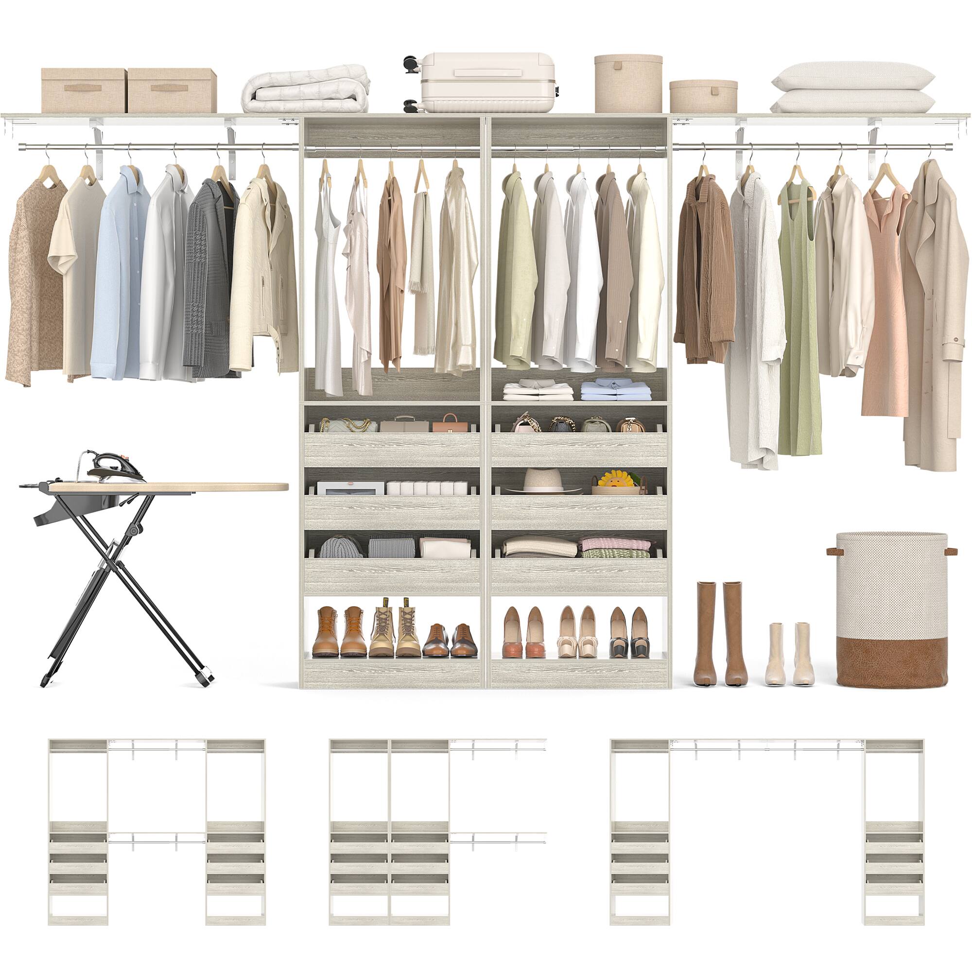 Alt View 2. Aheaplus - 10FT Large Closet Organizer System Set of 2, Wall Mounted Closet System with 6 Drawers, 4 Hanging Rods, and Shelves - Beige Oak.
