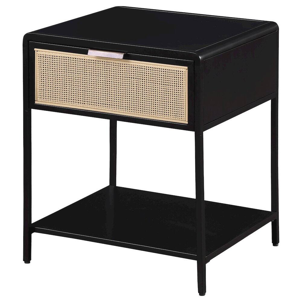 Alt View 4. Coaster Co. of America - Amherst 1-drawer Radio Weave Cane Metal Bedside Table Black - Black.
