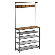 Front. Songmics Home - Hall Tree with Shoe Bench – Rustic Brown & Black - Brown.