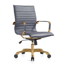 LeisureMod - Harris Mid-Back Office Chair, Leather Upholstery with Gold Metal Frame Modern Armless Desk Chair for Conference Seating - Gray