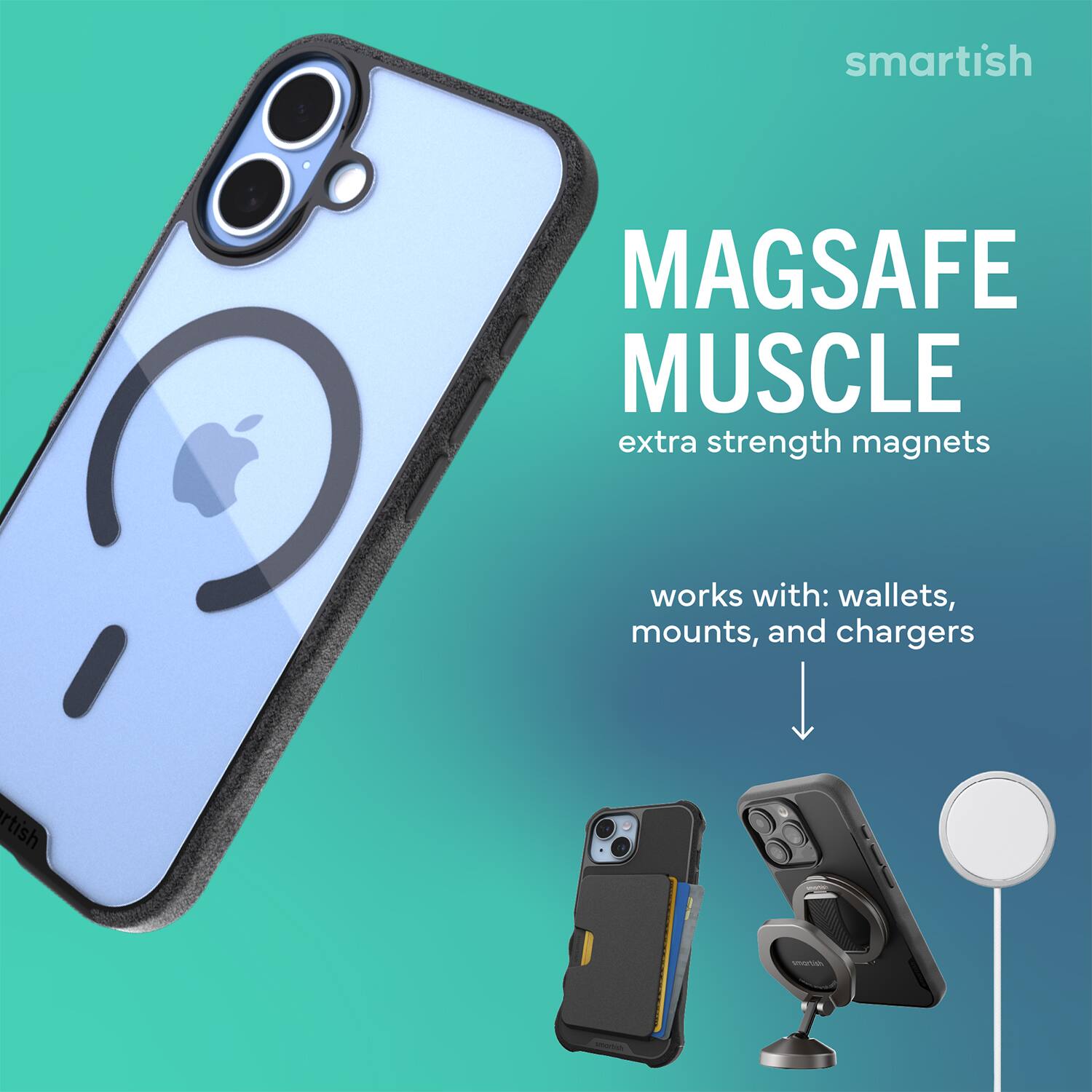 smartish MAGSAFE MUSCLE extra strength magnets works with: wallets, mounts, and chargers