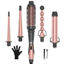 Cubilan - 5-in-1 Professional Hair Curler & Hot Air Brush Set, Ceramic Interchangeable Barrels, Instant PTC Heating Wand, 3 Modes