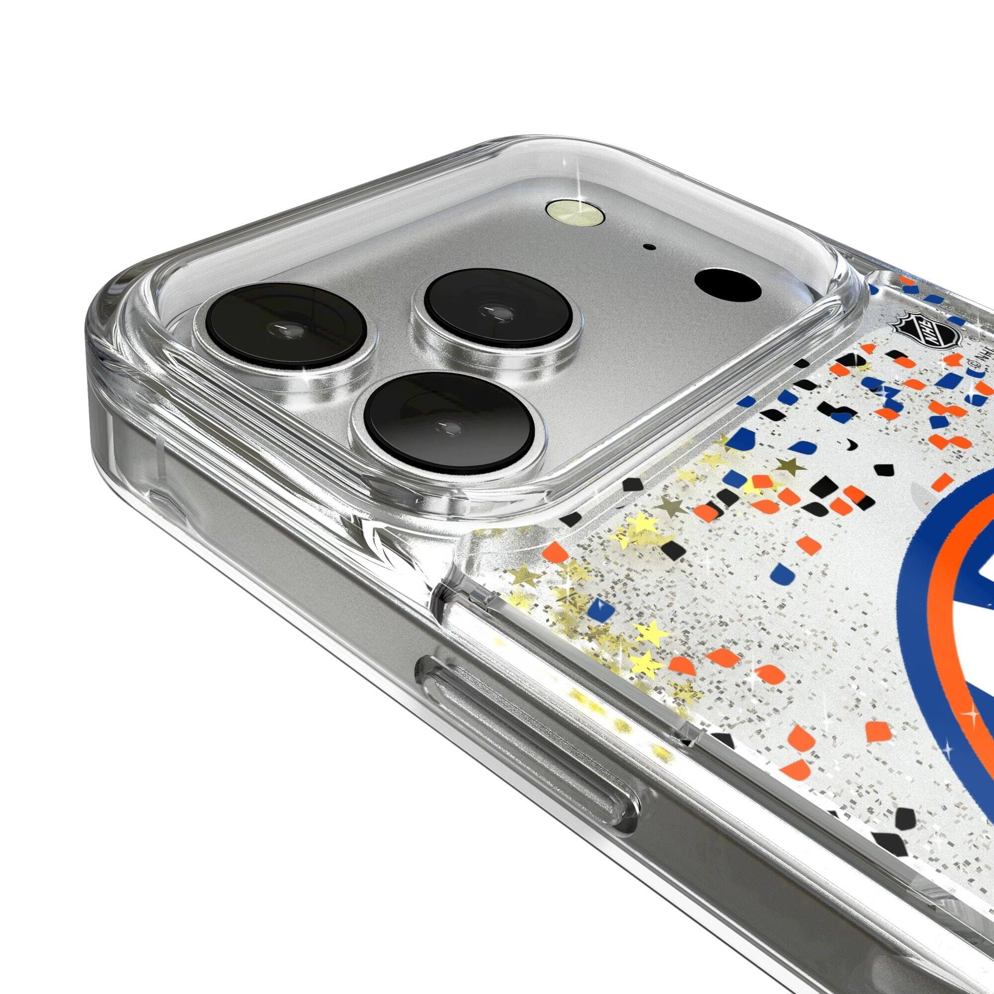 Alt View 2. Keyscaper - New York Islanders iPhone Confetti Glitter Case - 14 Pro - Multicolor.