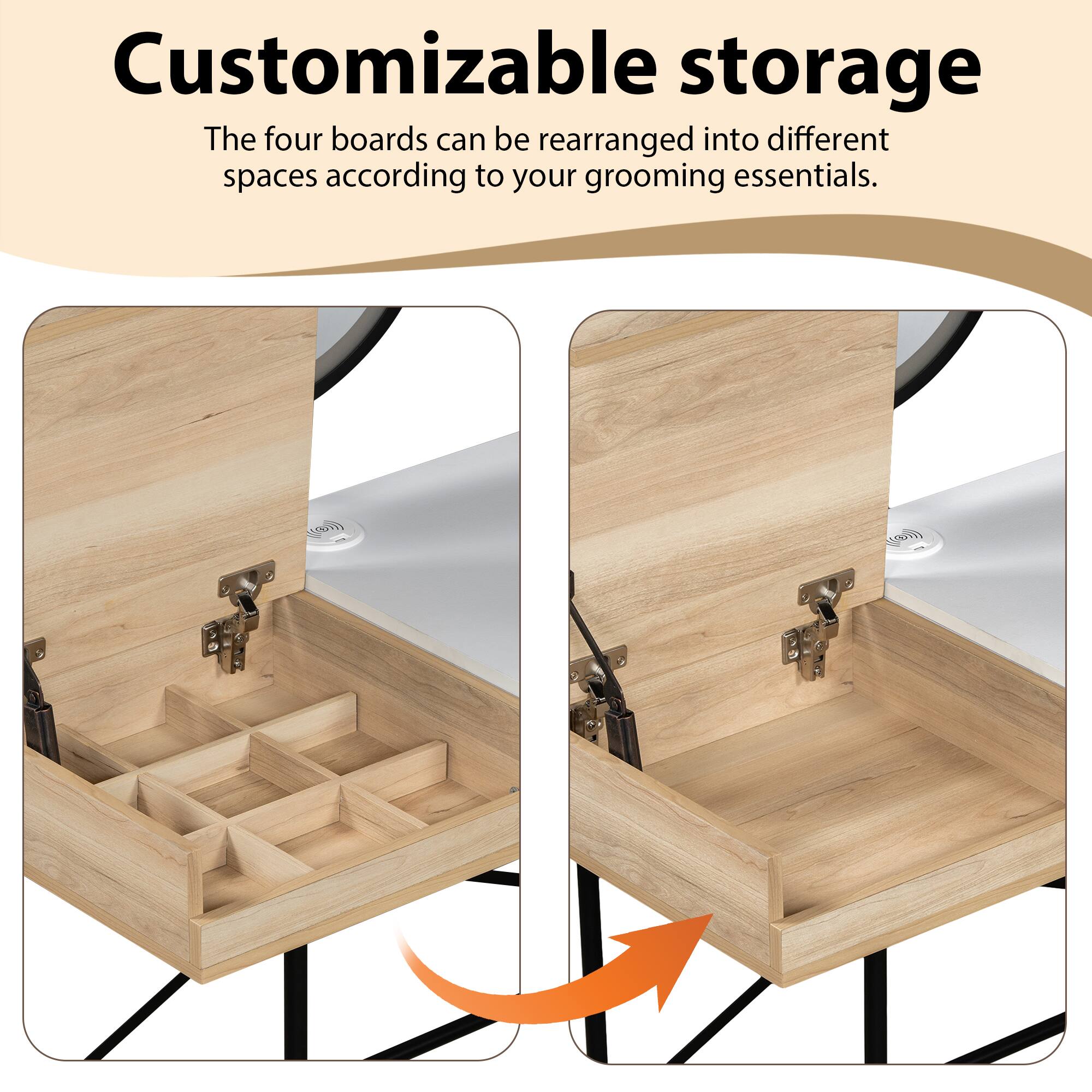 Customizable storage

The four boards can be rearranged into different spaces according to your grooming essentials.